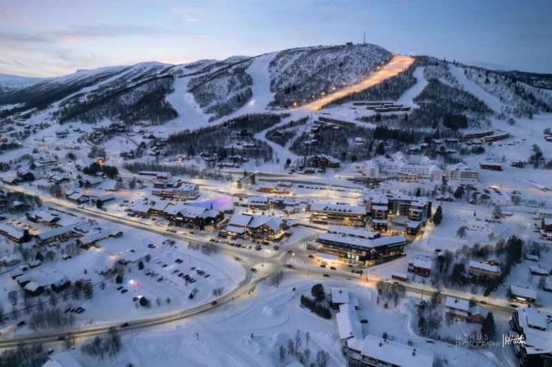 dronefoto av geilo om vinteren